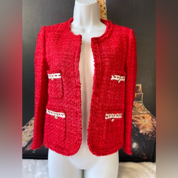 🔥❤️NWT ZARA Women Tweed Blazer Jacket in Red. Size XS❤️🔥 - Picture 6 of 6